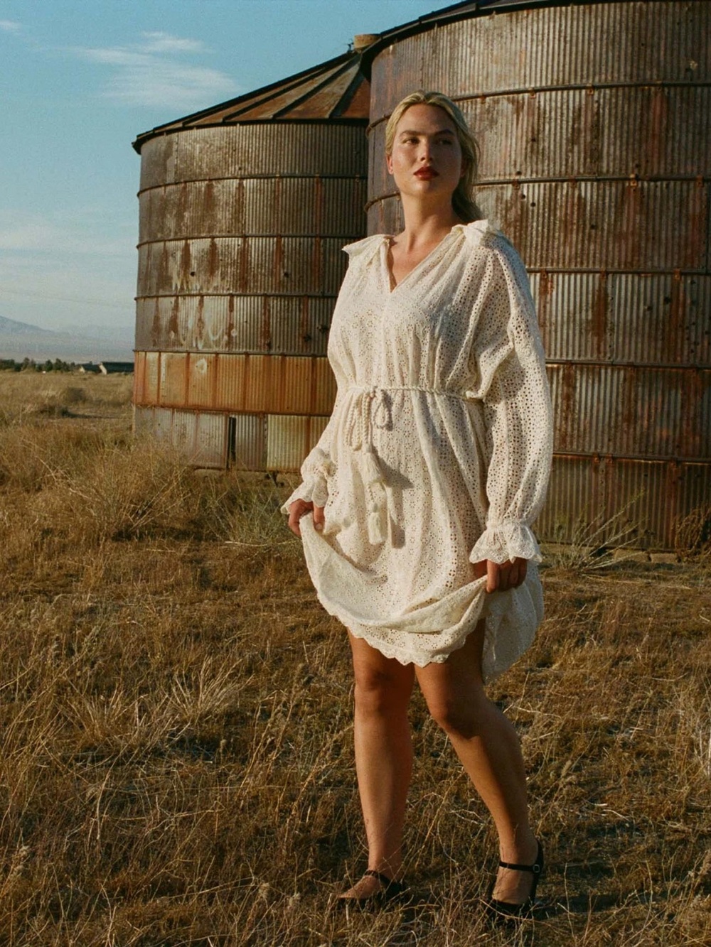 Doen Persephone Cream Eyelet Midi Dress with Tassel Belt in Magnolia NWT sz XXS - Picture 3 of 11